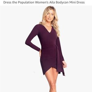 Dress the Population Plum V-Neck Bodycon Mini Dress